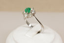 Exceptional 18ct White Gold Emerald & Diamond Cluster Ring – 0.60ct Diamonds