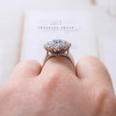 18ct White Gold Blue Topaz & Diamond Cluster Ring