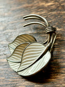 Modern Mid Century Norwegian Sterling Silver Hans Myhre Snowdrop White Enamel Triple Leaf Brooch