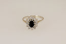 Vintage Silver Sapphire & CZ ‘Diana’ Style Cluster Ring – Stamped SIL