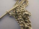 Antique Solid Sterling Silver Albert Pocket Watch Chain t-Bar & 3 Coin Fobs Bir 1910