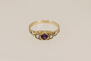 9ct Gold Amethyst & Seed Pearl Trilogy Ring