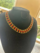 Modern Mid Century c1955 Arne Noudlie Norwegian Sterling Silver Gilt & Cherry Red Enamel Necklace