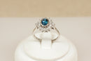 18ct White Gold London Blue Topaz & Diamond Halo Ring, Certified