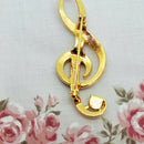 Vintage D'Orlan Rhinestone 22kt Gold Plated Treble Clef Brooch
