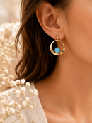 14ct Gold Turquoise Stone Circle Drop Earrings