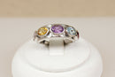 Finely Made Sterling Silver Multi-Gem Band Ring – Amethyst, Garnet, Blue Topaz & Citrine