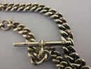 Heavy Antique Solid Sterling Silver Albert Pocket Watch Chain t-Bar & Fob Bir 1918