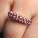 9ct ruby/diamond three row half eternity ring