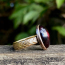 Victorian Garnet Cabochon Bazel Set Ring with Engraved Band