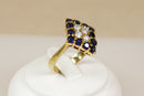 Beautiful Sterling Silver Gilt Sapphire & Crystal Statement Ring