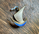 Modern Mid Century Sterling Silver Gilt David Anderson Cobalt Blue Enamel Viking Boat Brooch