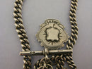 Victorian Solid Sterling Silver Albert Pocket Watch Chain t-Bar & Fob Bir 1896