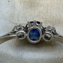 Antique 18ct White Gold & Platinum Sapphire & Diamond Three Stone Ring