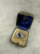 Vintage Silver Natural Sapphire and White Topaz Art Deco Style Ring