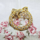 Gold Tone & Faux Diamond Bow Brooch