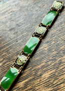 Modern Mid Century David Anderson Sterling Silver Gilt Green Emerald Enamel Ornate Panel Bracelet