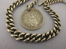 Heavy Antique Solid Sterling Silver Albert Pocket Watch Chain t-Bar & Coin Fob Bir 1901