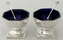 George V Cased Pair of Octagonal Silver Salts & Spoons. Birmingham 1918, S W Smith & Co. 3.6 troy ounces.