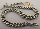 Heavy Antique Solid Sterling Silver Albert Pocket Watch Chain t-Bar & Fob Bir 1918