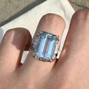 Vinatge Platinum 7.6ct Aqumarine & Daimond Ring