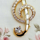 Vintage D'Orlan Rhinestone 22kt Gold Plated Treble Clef Brooch