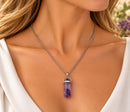 Sterling Silver Amethyst Crystal Point Pendant Necklace – 18 Inches