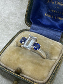 Vintage 925 Silver Blue and White Paste Three Stone Ring