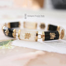 Vintage 9ct Gold Chinese Export Mother of Pearl & Onyx Panel Bracelet