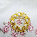 Vintage Gold Tone & Faux Pearl Brooch