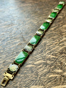 Modern Mid Century David Anderson Sterling Silver Gilt Green Emerald Enamel Ornate Panel Bracelet