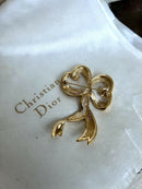 Vintage Christian Dior Large Gold Plated Bow Brooch with CD Box