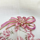 Gold Tone Pink Enamel Bow Brooch