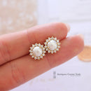 18ct Pearl & Diamond Cluster Earrings