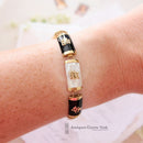 Vintage 9ct Gold Chinese Export Mother of Pearl & Onyx Panel Bracelet