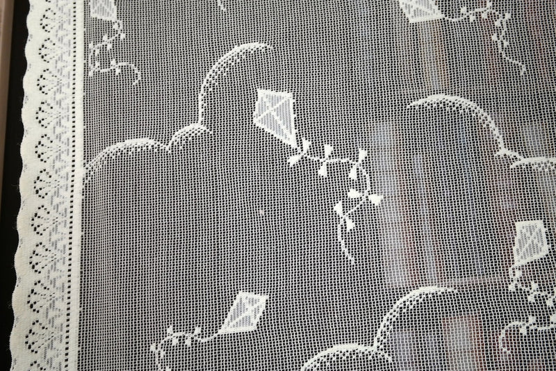 KITES - Vintage design Cotton Lace Curtain Panelling 50" sold per metre Pink