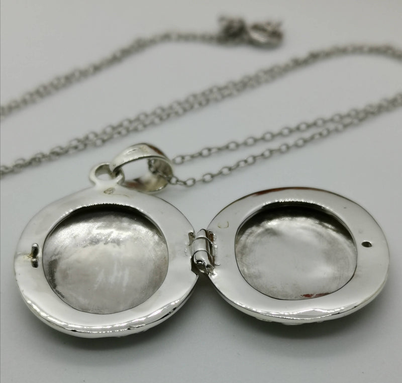 New Flower Engraved Locket Pendant in Rhodium Plated Sterling Silver-16"