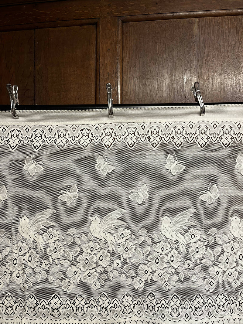 Cottage Victorian Design Birds & Butterfly Cotton Lace Curtain Panel 18" drop Cafe Curtain Brise Bise ecru by the metre