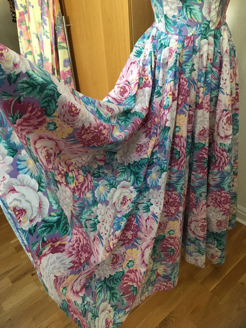 Vintage Laura Ashley Strapless Floral Tea Dress