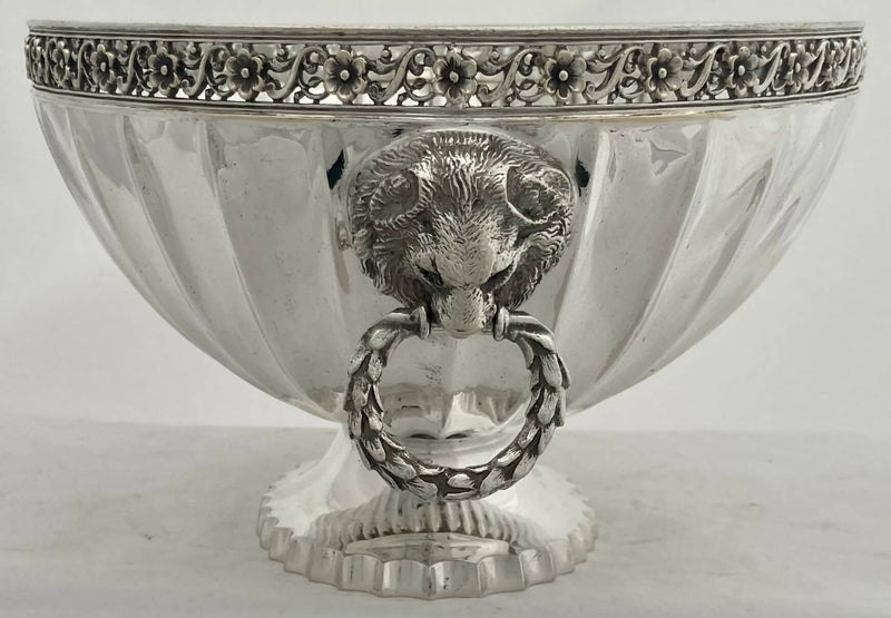 Victorian Silver Plated Oval Fluted Bowl with Lion Mask Handles. John Round & Sons.