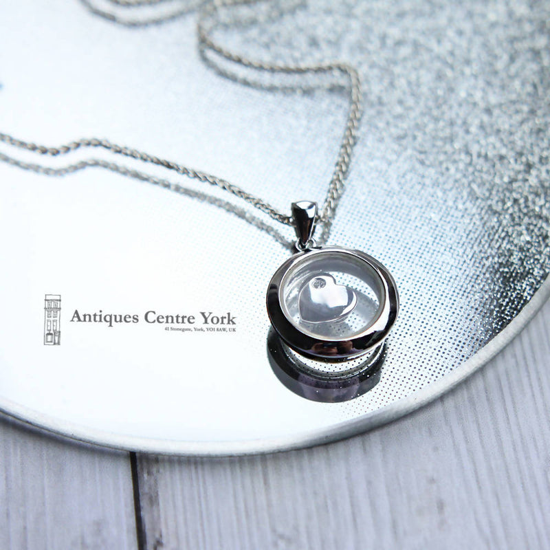 Silver C.Z. Spinning Heart Pendant
