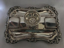 William IV period Sheffield plated inkstand with central taperstick holder. Circa 1835 - 1840