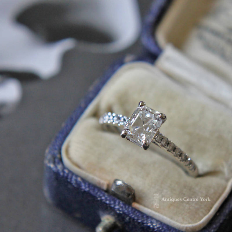 18ct White Gold Emerald Cut Diamond 1.02ct Solitaire Ring
