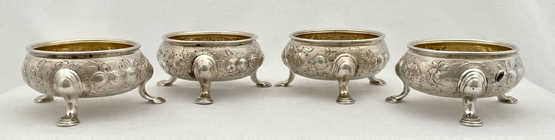 Georgian, George II, Set of Four Silver Salts. London 1742 Edward Wood. 9 troy ounces.