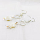 Silver Tone Heart & Mother of Pearl 'Lily of the Valley' Earrings