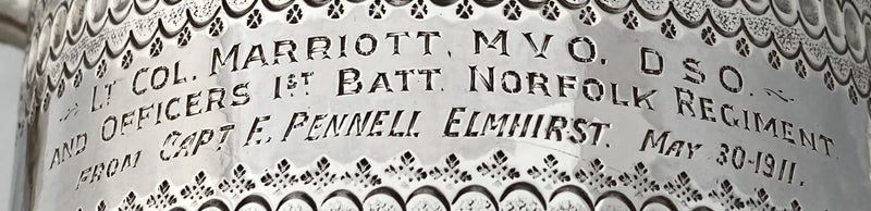 William III Silver Porringer, Inscription for Lt. Col. Marriott MVO DSO. London 1701 William Denney. 19.6 troy ounces.