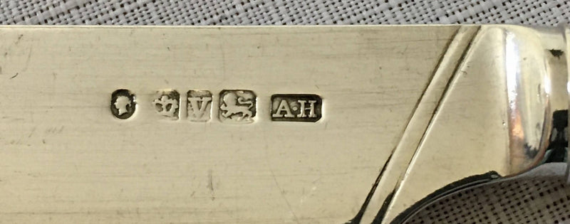 Victorian silver Kings pattern dessert knives & forks for twelve persons. Sheffield 1863 Aaron Hadfield.