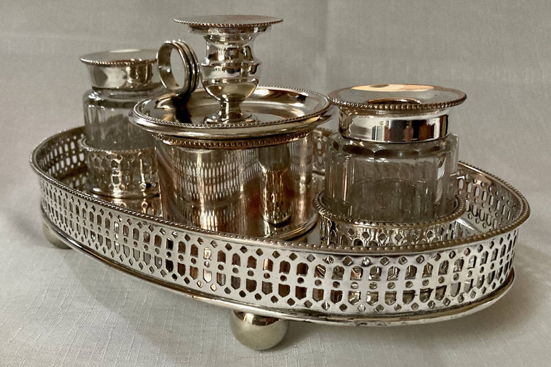 Georgian, George III, Old Sheffield Plate Pierced Gallery Inkstand, circa 1780 - 1800.