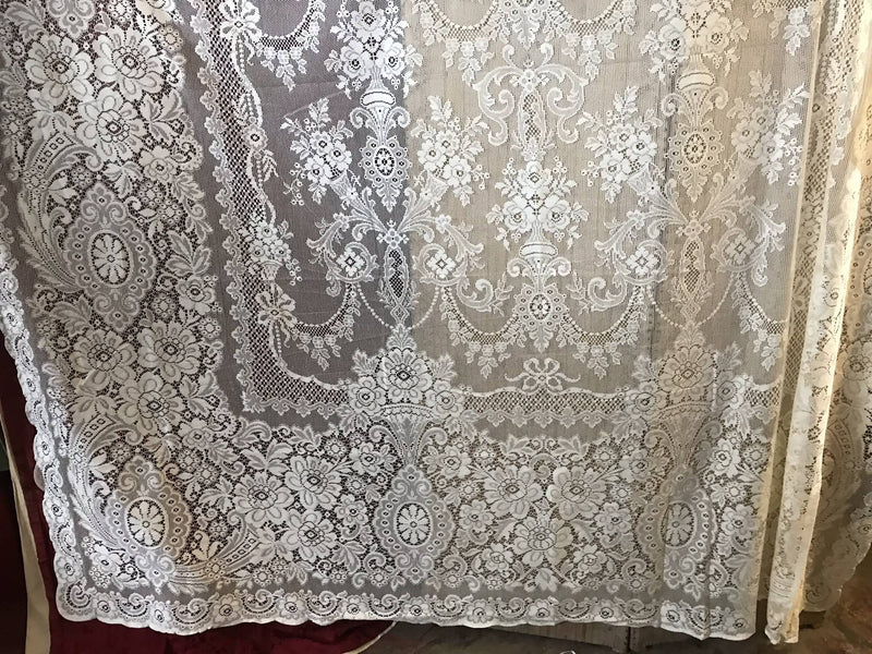 Victorian Period Design Cream Cotton Lace Curtain Panel or bedcover ReadyTo Hang- 68'/98”