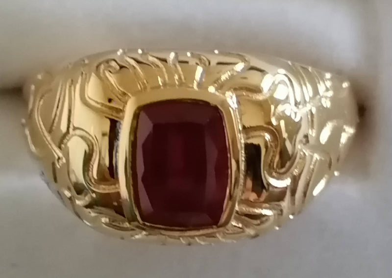 New African Ruby Solitaire Ring in 14K Gold Overlay Sterling Silver - Size U